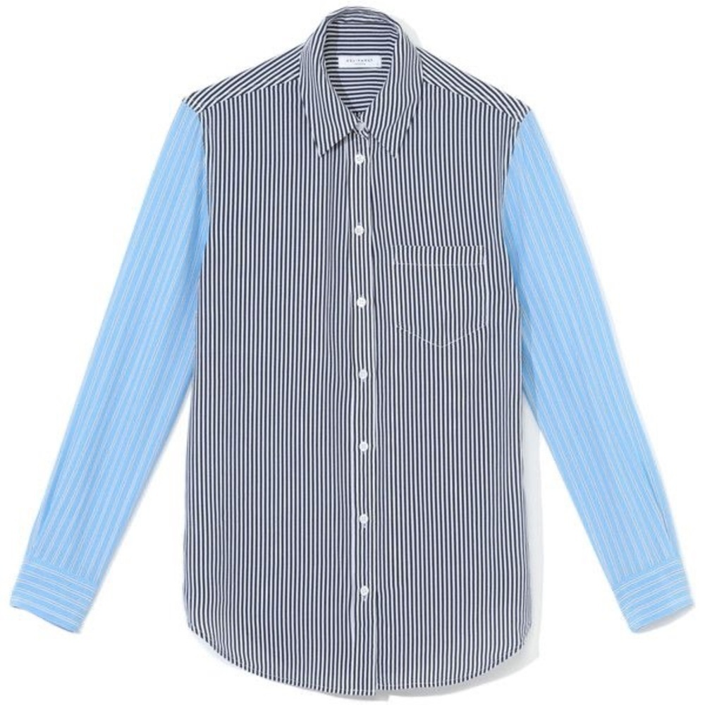EQUIPMENT FEMME Blue Cream Stripe 100% Silk Collared Formal Evening Blouse Sz S
